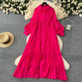 Pleated Dress Women Long Dresses A Line Vestidos Streetwear Lantern Sleeve Elegant Splice Y2k Single Breasted Loose Summer 2025