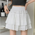 Korean Chic Y2K Sweet Girl's White Princess Mini Skirt Ballet-style Tiered Skirt Elastic High Waist Cake Skirt Shorts All-match