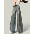 Retro American Spicy Girl High Waist Loose Slim Wide Leg Knife Edge Jeans Women  Autumn New Style Distressed Streetwear