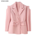 7 Color Autumn Lacing Up Bow Sashes Wide Shrug Shoulder Long Sleeve Blazer Chill Vintage Women Pockets Loose Suit Coat