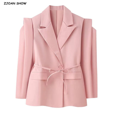 7 Color Autumn Lacing Up Bow Sashes Wide Shrug Shoulder Long Sleeve Blazer Chill Vintage Women Pockets Loose Suit Coat