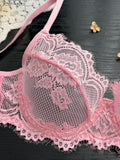Pink Eyelash Floral Lace Lingerie Set Women Underwire Sheer Mesh Bra & Thong Sexy Intimate Underwear ZA826333