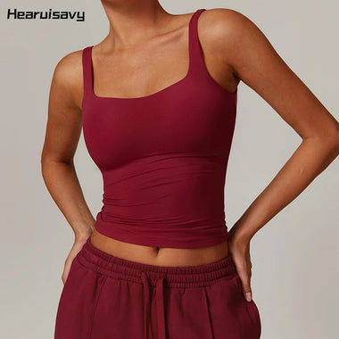Women's Sports Bra Hearuisavy Summer Women's Sports Bra Square Neck Tight Yoga Tank Top Gym Running Breathable Casual Vest Comfort Fit Workout Top