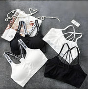 Women Sports Underwear Top Sports Underwear Women Yoga Fitness Seamless Crop Top Wide Letter Straps Comfortable Workout Activewear
