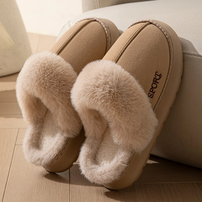 Winter Indoor Women's Slippers Warm Non-slip Fuzzy Thick Sole Breathable Leisure Couple Home Shoes Outdoor Snow Boots