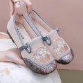 Women Slip On Floral Embroidered Mesh Flat Shoes Chinese Style Decorative Knot Breathable Lightweight Non-slip Mom Loafers
