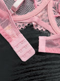 Pink Eyelash Floral Lace Lingerie Set Women Underwire Sheer Mesh Bra & Thong Sexy Intimate Underwear ZA826333