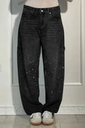 Casual High Waist Jeans Straight Leg Elegant Commuter with Lightweight Rhinestone Embellishment Full Length Spring Women Jeans