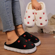 Bottom FluffyCasual Thick  Heart Embroidery Slippers Woman Outdoor Lightweight Fuzzy Lined Slippers Women Cozy Warm Plush Shoes