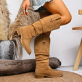 2025 Plus-size Suede Autumn/winter Pointed-toe Square Heel Boots High-top Fashion Women's Boots That Do Not Reach The Knee