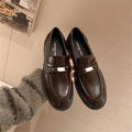 Spring New Women's Genuine Leather Shoes British Style Black Casual Shoes Banquet Office Wear Stylish Metal Design Loafers