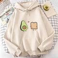Kawaii Avocado Love Print Hoodie Autumn Winter Casual Hoodie Sweatshirt Women Pullover with Pocket 2000s Women High Quality Top