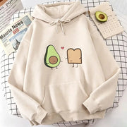 Kawaii Avocado Love Print Hoodie Autumn Winter Casual Hoodie Sweatshirt Women Pullover with Pocket 2000s Women High Quality Top