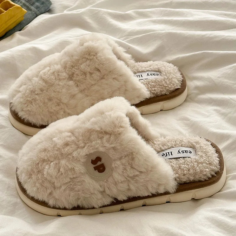 Winter Plush Couple Slippers for Men & Women Ultra Soft Memory Foam Cloud Comfort Non-Slip Thick Sole Indoor/Outdoor House Shoes