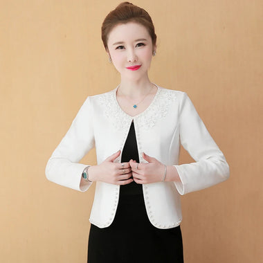 Beading Business Office Women Blazer Solid Long Sleeve Blazer Lapel Open Front Short Suit Jacket For Women's Coat Plus Size 4XL