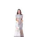 Long Dress Women Flower Print Dresses Ruffles Vestidos Short Sleeve Lace Up Tight Waist Maxi Gown Female 2025 Summer A Line