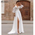 Dresses Wedding 2026 Lakshmigown Puffy Long Sleeve Boho Beach Wedding Dresses 2026 Off Shoulder Lace Chiffon V Neck Bridal Gown Customized