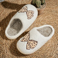 Women's Bow Embroidery Cotton Slippers Winter Warm Closed Back Soft Sole Breathable House Shoes Couple for Gift