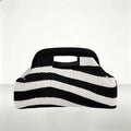 Casual Polyester Knitted Handbag Stripe Pattern Large Capacity Cosmetic Pouch Soft Texture Tote Bag Daily Carry