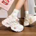 Women's Kawaii Heart Decor Chunky Platform Sneakers Colorblock Dad Shoes Breathable Mesh Lace-Up Height Increasing Shoes Size 40