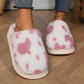 Cute Cow Spots Cotton Slippers for Women Round Toe Thick Sole Plush Slippers Woman Soft Faux Fur Warm Shoes Slides Female Winter