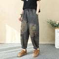 2026 Artistic Retro Embroidered Jeans Women's Wear Spring Autumn New Loose High Waist Elastic Denim pants Female Casual Trousers