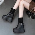 2025 9cm High Wedges Heeled Ankle Boots Women Fashion Long Knee-high Boots Female Wedding Party Sexy Black Warm Shoes Winter