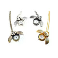 Fashion Men Women Alloy Retro Owl Shape Clock Pendant Long Necklace Chain Watches Birthday Gifts