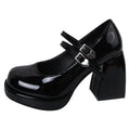 Women Chunky Heels Mary Jane Shoes Princess Spring New Fashion Platform Comfortable Black Soft Anti-slippery Dress Leather Shoes