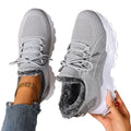 Women Winter Thermal Sneakers Knitted Fabric Lace‑up Plush Warm Lining Non‑Slip Thick Platform Sole Outdoor Walking Casual Shoes