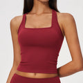 Women Sports Bra Women Brushed Fabric Square Neck Racerback Sports Tank Top Built In Bra Tight Fit Quick Dry Cropped Yoga Fitness Running Vest