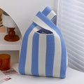 Reusable Knitted Stripe Wrist Bag Woven Handbag Stripe Female Shopping Bags Large-capacity Knitted Bucket Bag Women Tote Bags