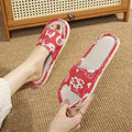 House Flax Slippers Women Floral Autumn Cute Home Indoor Non Slip Funny Sandals Cartoon Kawaii Linen Cat Shoes Flat  Striped