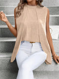 2024 Fashion Two Fake Pieces Shirts For Women O-neck Sleeveless Shirt Tops Summer Elegant Solid Blouse Top Femme Black Clothing