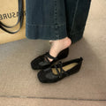 Spring Ballet Flats Women Comfy Splicing Leather Square Toe Mary Janes Elastic Cross Straps Vintage Sporty Ladies Footwear Shoes