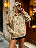 Women Fleece Hoodie Vintage Paisley Floral All Over Print Bohemian Hooded Sweatshirt