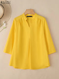 2025 ZANZEA Autumn V Neck Long Sleeve Tops Women Blouse Casual Solid Loose Shirt Elegant OL Work Shirts Oversize Female Chemise