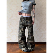 YIBASHU Women Camouflage Gothic Y2k Gyaru Baggy Jeans Oversize Denim Trousers Vintage Harajuku Grunge Cargo Wide Leg Jean Pants