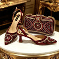 2026 Italian Inspired Coffee Pointed Toe High Heels Matching Handbag Set COMFORT INCLUDED Elegant Wedding Party Shoes for Women