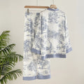 Lisacmvpnel Ice Silk Print Fashion Women Pajama Set Long Sleeve Suit Pajamas
