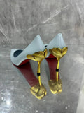 Sexy Gold Thin High Heel Woman Single Pumps Stiletto Heel Soft Leather Slip On Female Lady Wedding Party Blue Single Shoes