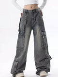 Cargo Jeans for Women Baggy High Street Chic All-match Daily Vintage High Waist Trousers Autumn Popular Multi-pockets Classic