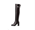 ORCHALISA Sexy Ladies Mid Block Heel Over Knee Boots 51cm PU Leather Big Size 52 Party Plush F1292