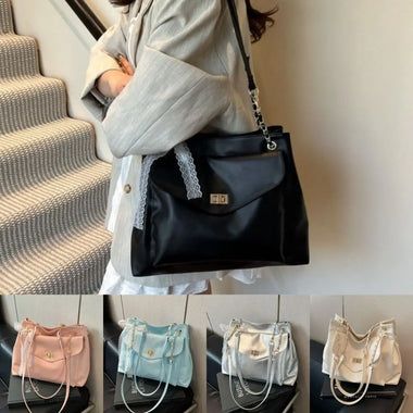 Versatile Lock Buckle Single Shoulder Bag PU Leather Large capacity Crossbody Bag Delicate Tote Bag for Women Girls