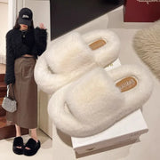 2026 Autumn Winter Fluffy Slippers Women House Home Fur Slippers For Women Flat Platform Cozy Fuzzy Indoor Shoes Korean Slides