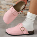 Women Suede Clog Mule Slippers Adjustable Buckle Closed Toe Backless Flat Indoor Outdoor Casual Shoes