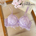 NIEPOセクシーな Japanese Style Lace Bra Set Wireless Thin Cup Bow Tie Band Push Up Anti Sag Soft Lingerie For Small Chest Ladies S-XL