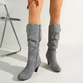 2026 New Pleated Design Buckle Strap Women's Knee High Zipper Boots Spring Autumn English Style Fashion Casual Women Shoes