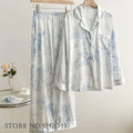New Chinese Style Female Pajamas Sleepwear Elegant O-Neck Jacquard Trouser Suits Pijamas Loungewear Loose Silk Satin Homewear