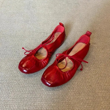 Luxury Designer Shoes Vintage Soft Leather Ballet Flats Women Lace-Up Mary Jane Shoe Foldable Round Toe Casual Loafers for Women